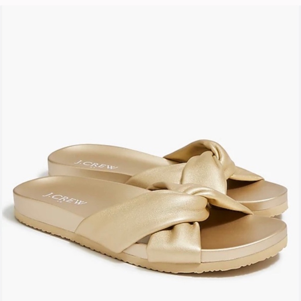 J Crew Gold Slides metallic knot slides Sz 6 pool slides